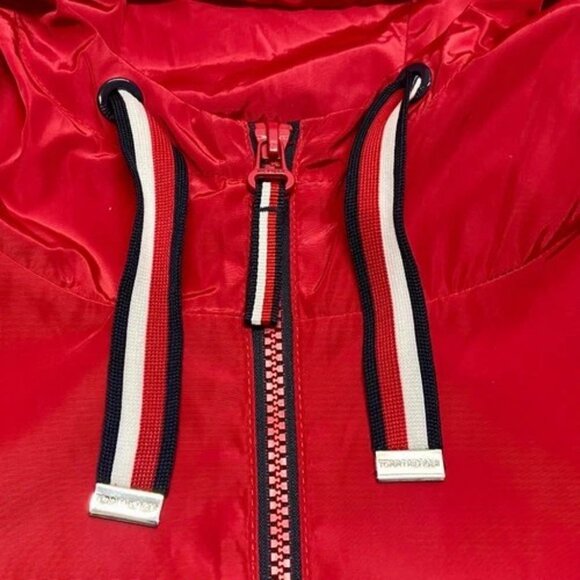 Tommy Hilfiger Jacket Women's XL Crimson Red Hooded Full Zip Windbreaker Coat EC - Picture 14 of 16